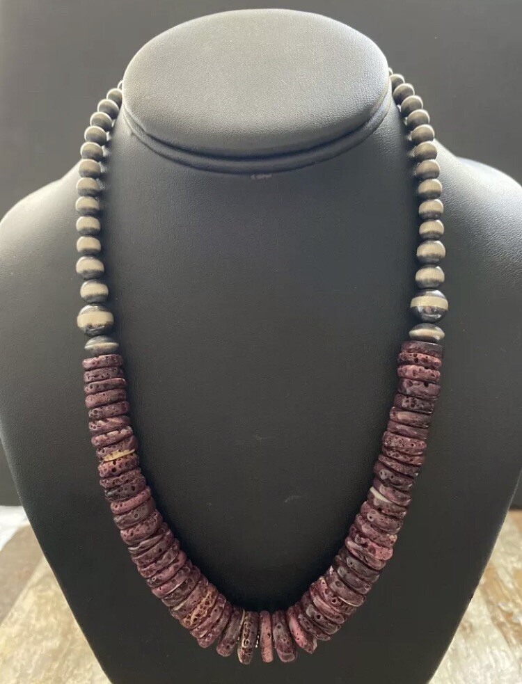 Sterling Silver  Purple SpinyOyster Bead Necklace