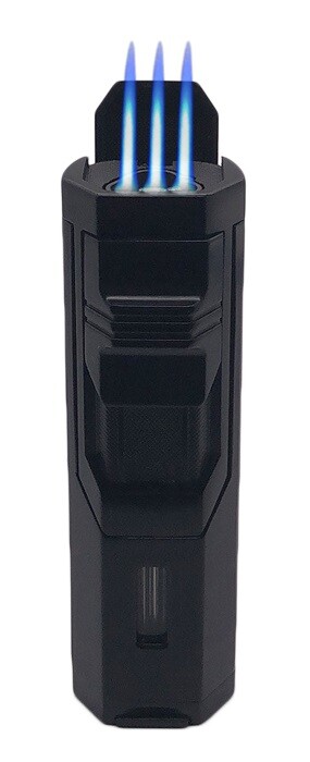 Triple Jet Torch Table Lighter Flue Butane Adjustable Flame Refillable w/ Punch