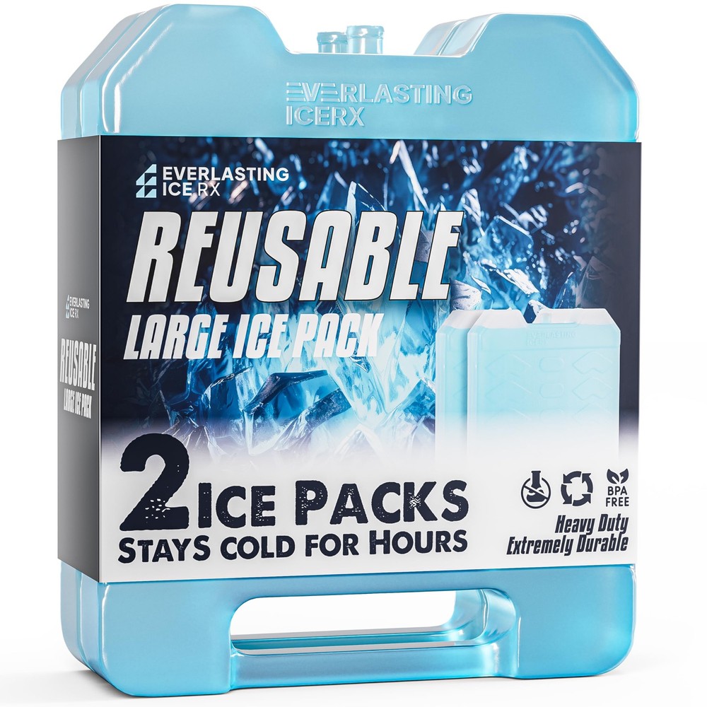 Large Reusable Ice Packs for Cooler with Handle (2 Pack) Long Large, Blue