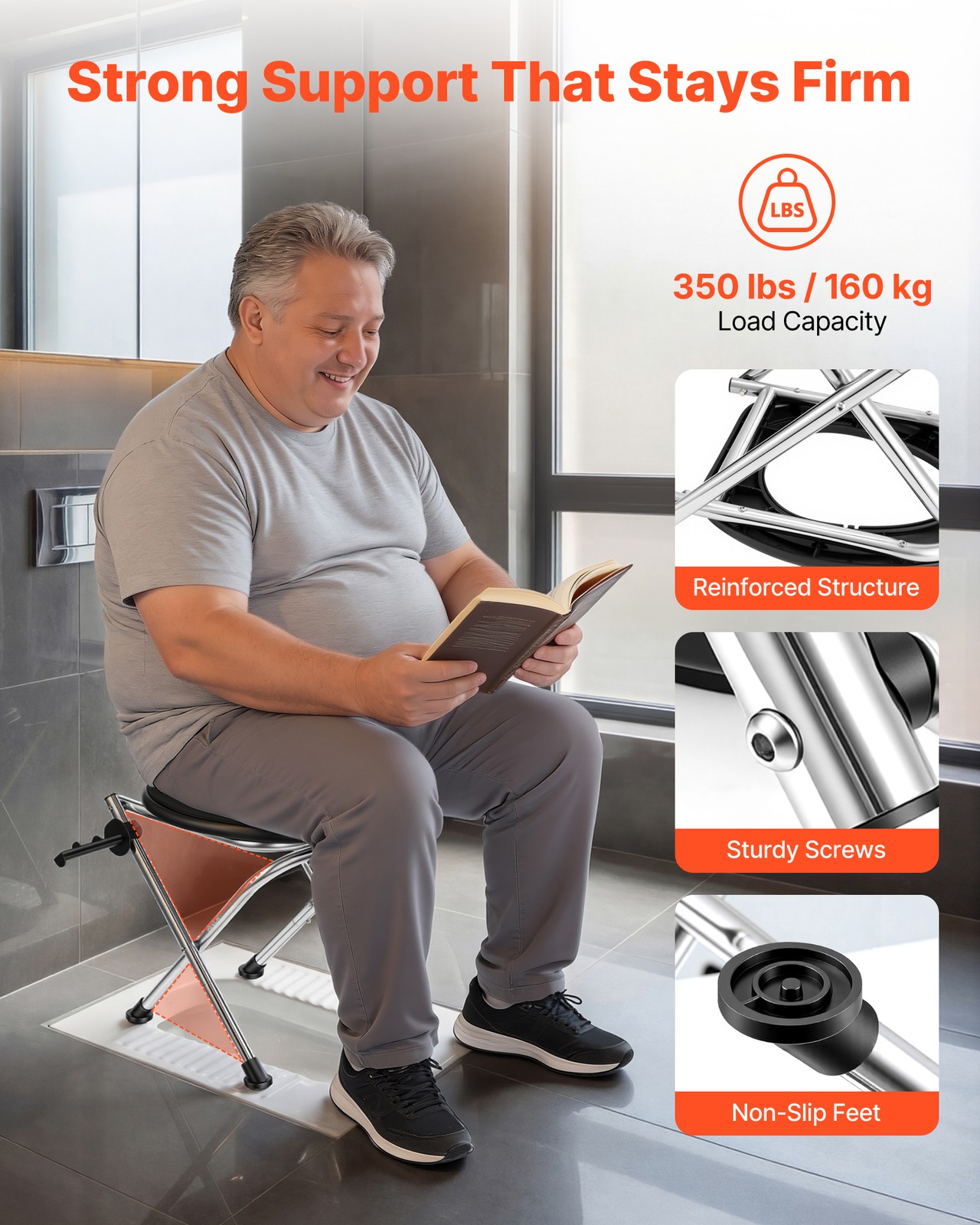 VEVOR Portable Toilet Folding Toilet Portable Chair 350 lbs Camping Travel Seat