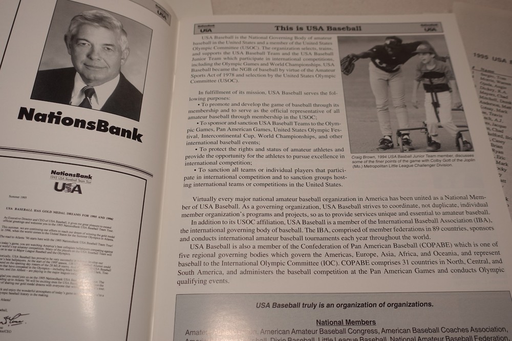 1995 USA Baseball Team Tour Program Brochure Folder Original Papers Lot