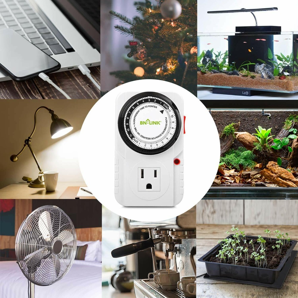 BN-LINK 24 Hr Plug in Mechanical Grounded Programmable Timer Indoor Heavy Duty