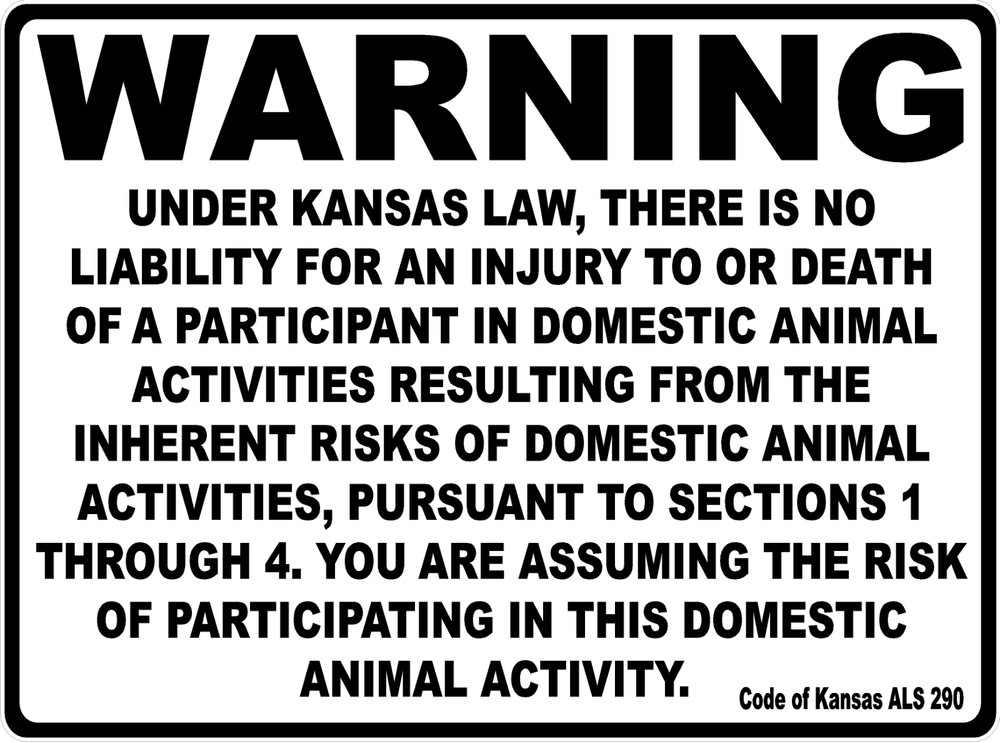 Warning Kansas Equine Activity Liability Sign. Equestrian Liabilities