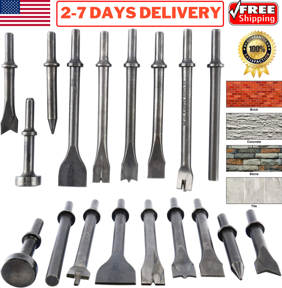 Pneumatic Chisel Set Air Hammer Punch Chipping Bits Drill Tool Concrete Brick