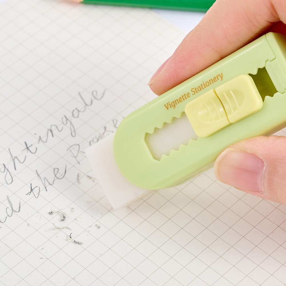 Push Slide Eraser with Extra Refill, Retractable Soft Rubber with Lock Mechanism