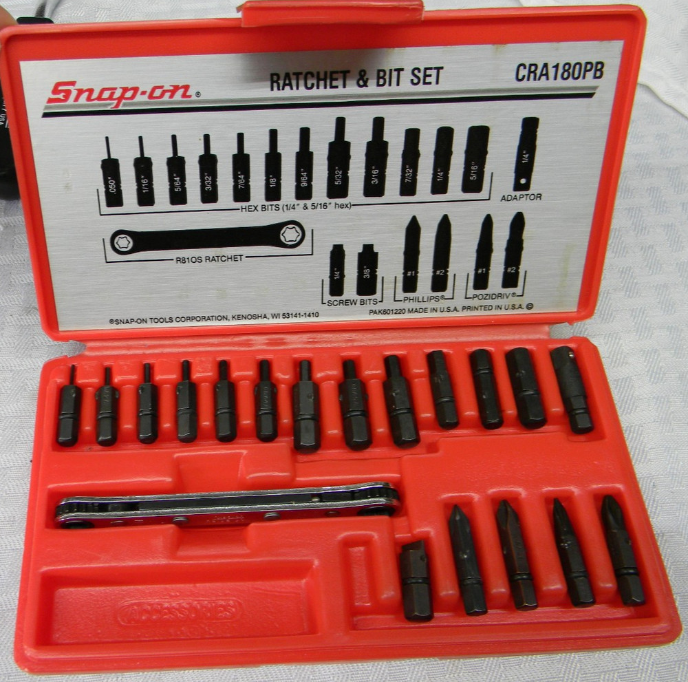 SNAP-ON 19PC OFFSET SCREWDRIVER RATCHET & BIT SET #CRA180PB MISSING 1 PC