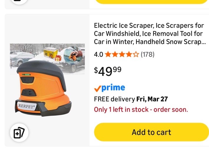 Electric Ice Scraper Car Windshield, Cordless Portable Handheld USB Rechargeable