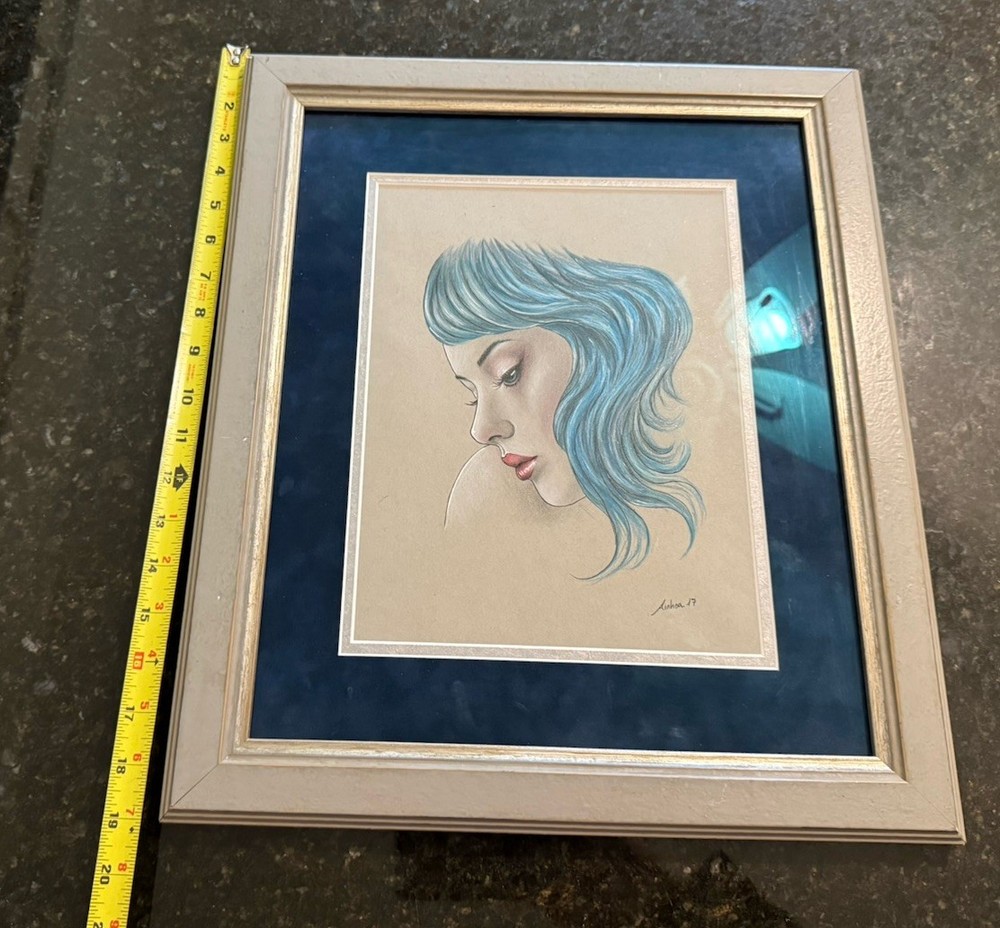 Feeling Blue Ainhoa Cortez Signed 2017 Drawing Framed