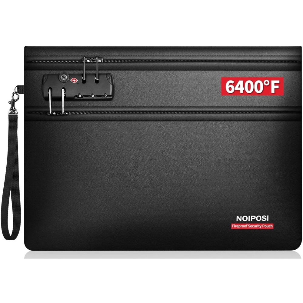 6400℉ Fireproof Money Bag with Lock,Dual-Zip Compartments Fireproof Document ...