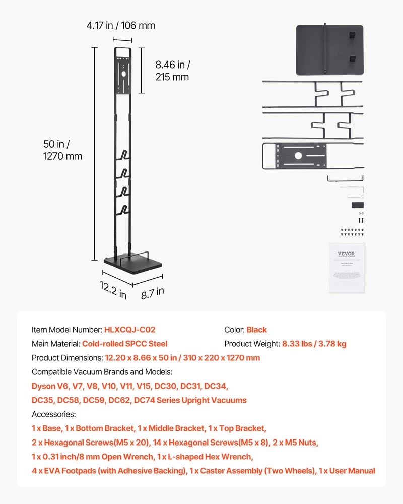 VEVOR Vacuum Stand for Dyson Multi-Models Stable Storage Bracket Holder Wheels