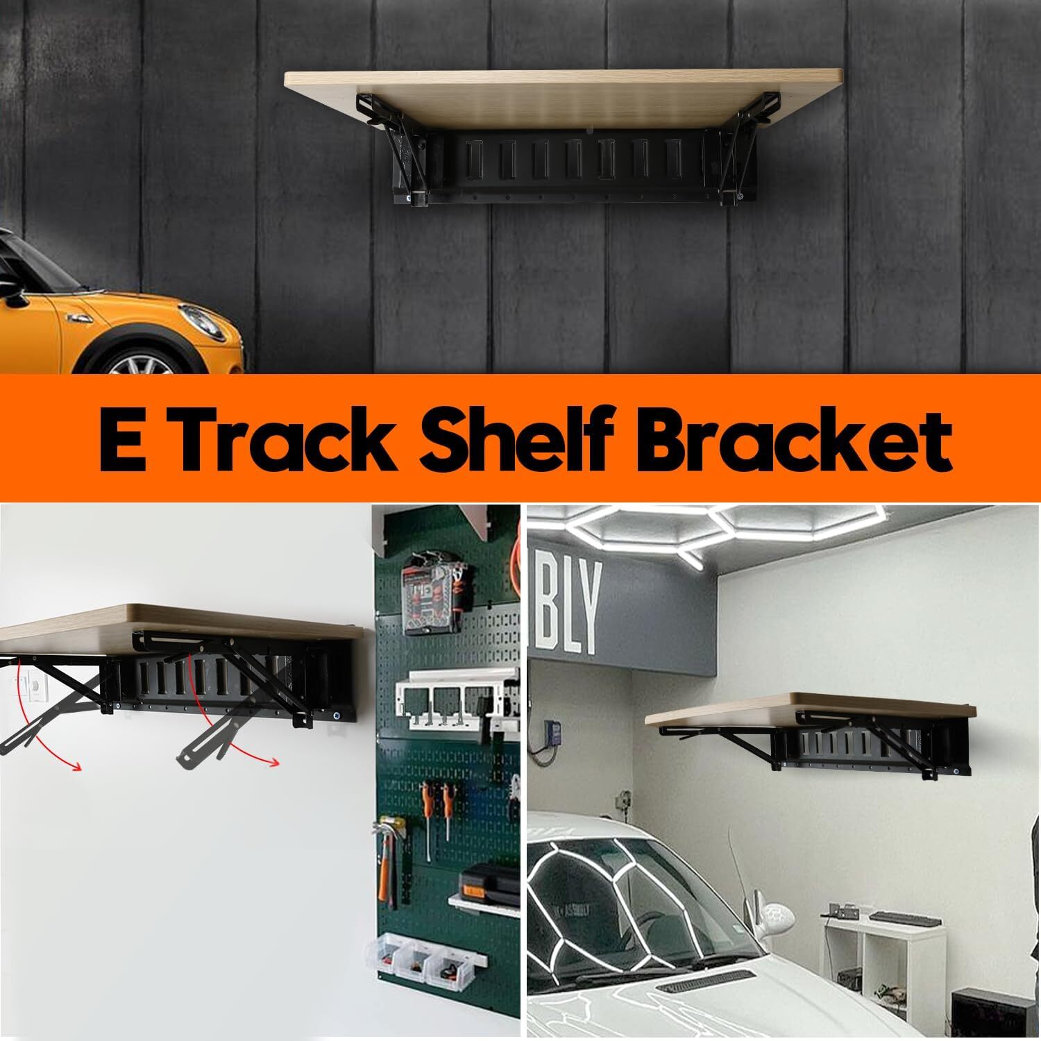 12''Double Fittings E Track Shelf Bracket- Hinged Collapsible Table Brackets