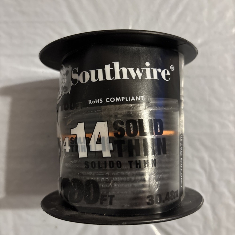 100 Feet 14 Awg Solid Copper THHN Wire (BLACK)