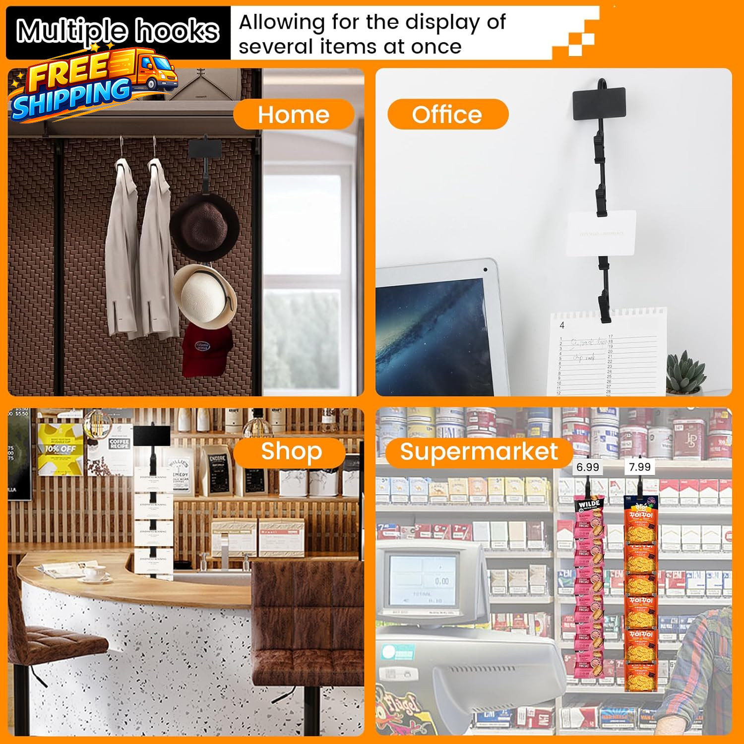 Chip Display Rack Chip Rack Display Stand Chip Bag Holder with 6 Clips for Retai