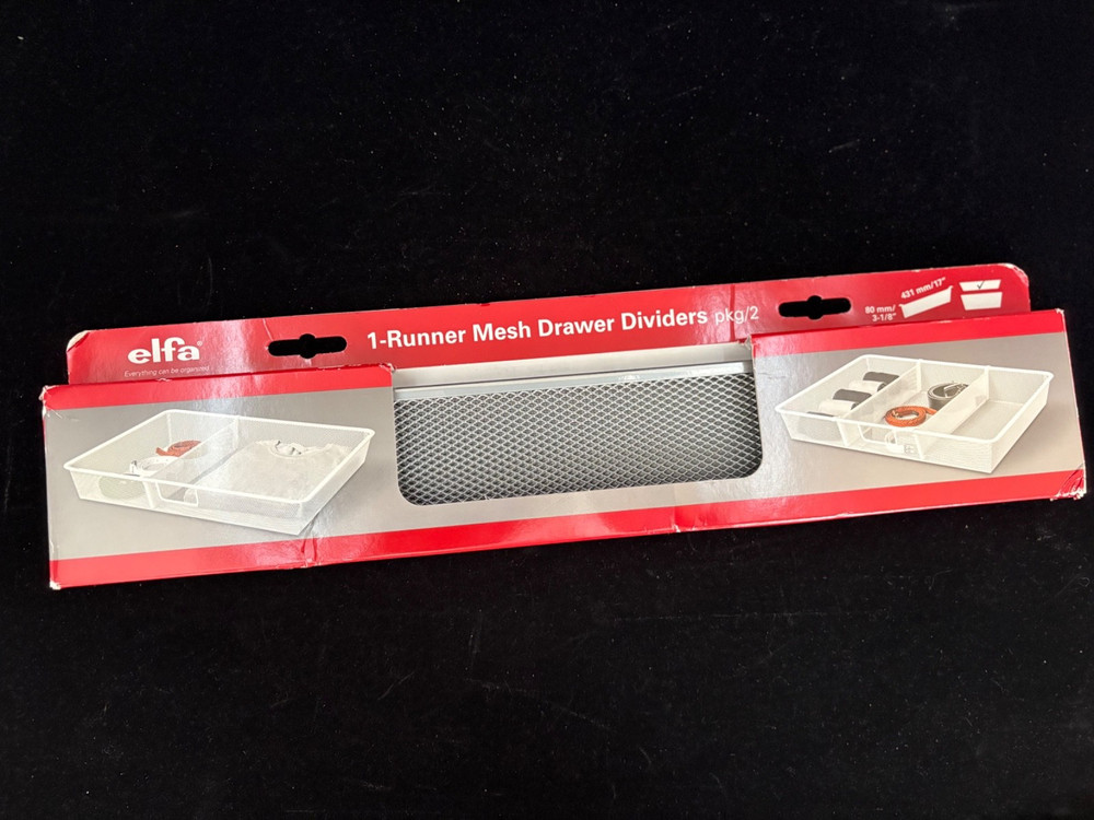 Elfa 17"-3 1/8" 2-Runner Mesh Drawer Divider Platinum Pkg/2