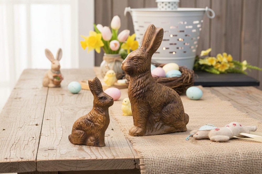Primitive Spring Easter Resin Chocolate Bunny Large 8"