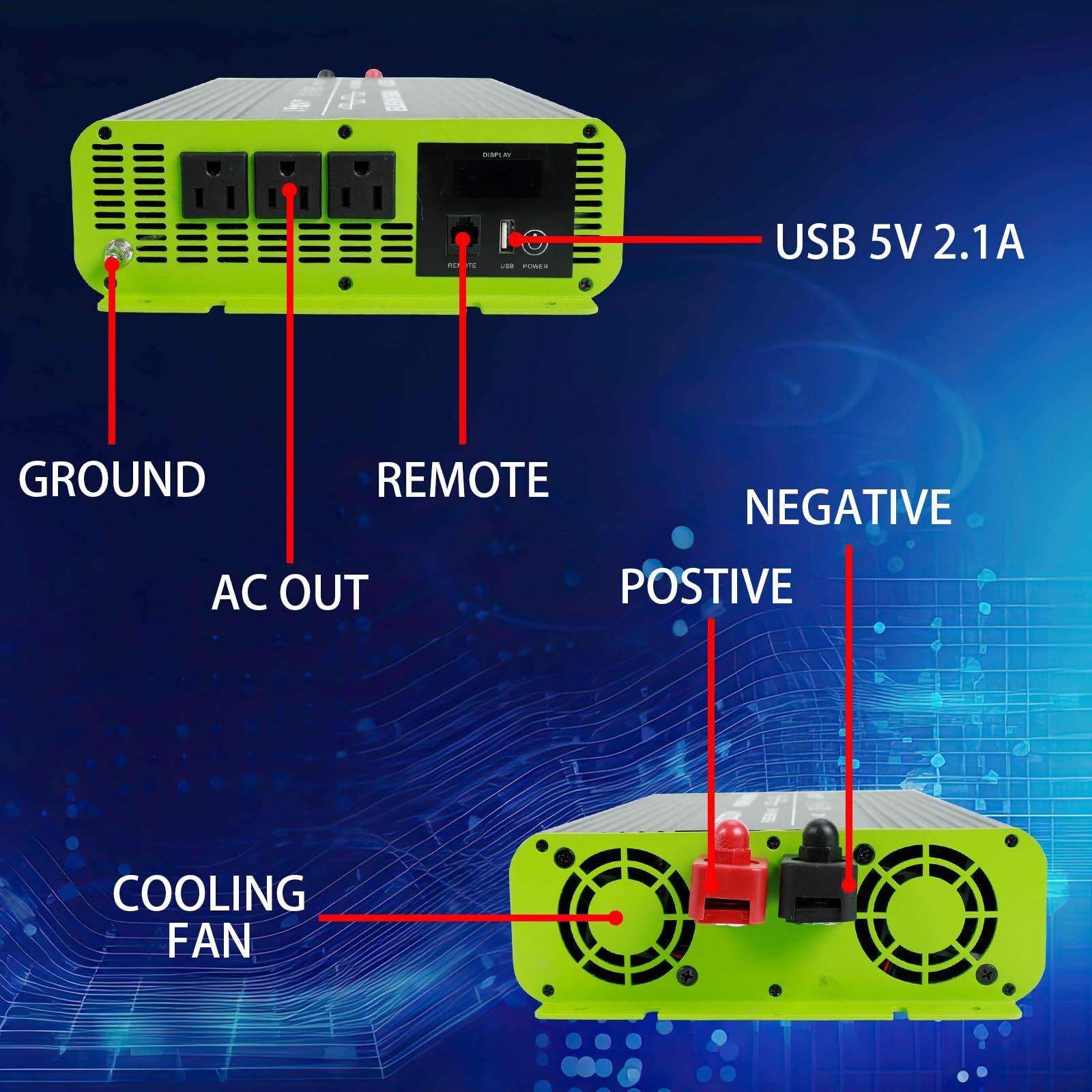 for RV Camper 2000W Pure Sine Wave Inverter 12V DC to 110V AC Converter