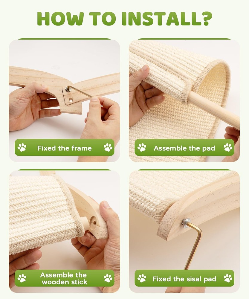 Large Sisal Cat Scratcher Bed with Solid Wood Base, Durable Scratch & Rest 2-...