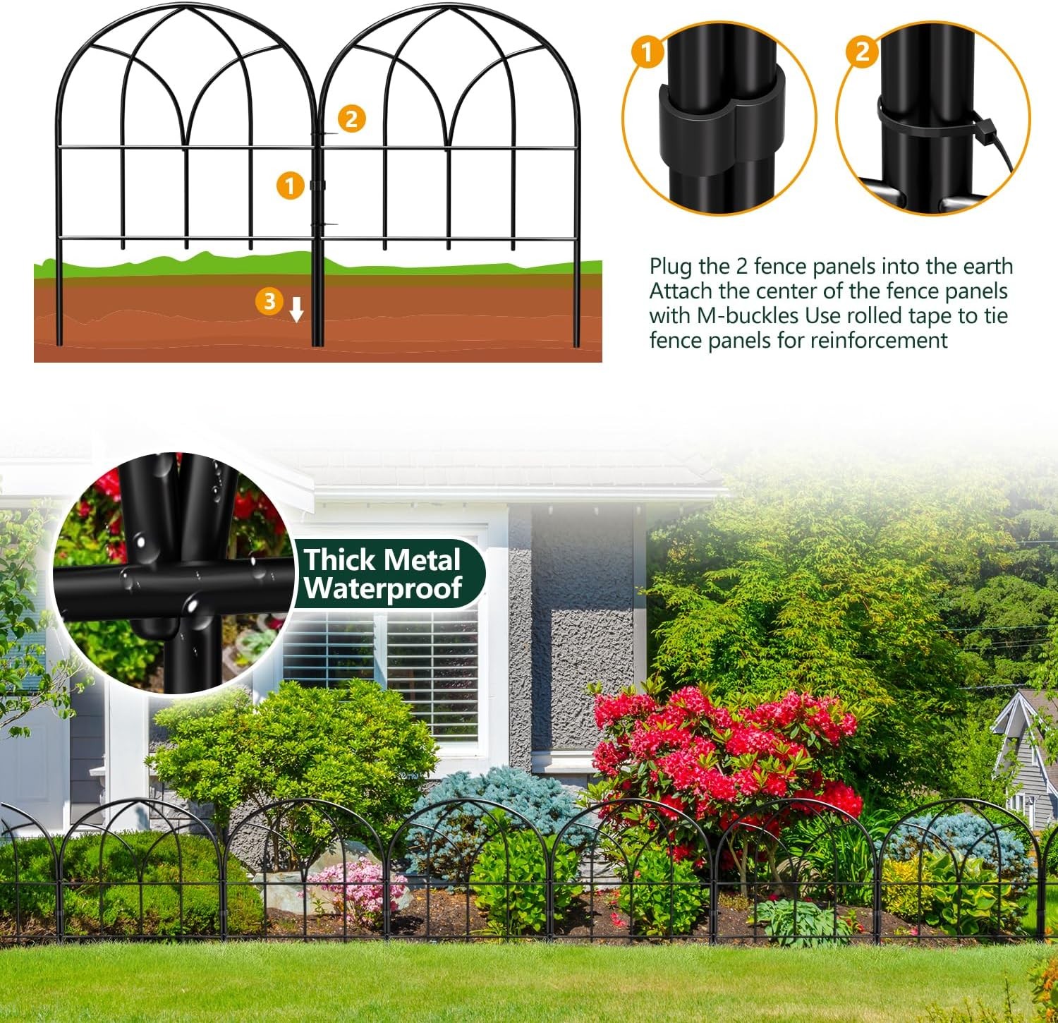 Small Garden Fence Animal Barrier, W12.55*H16.53 Decorative Fence Panel, No Dig