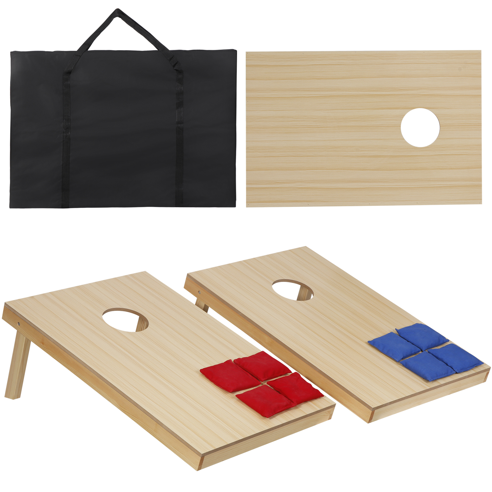 Cornhole Game Set 3x2FT Classic Size Wood Cornhole Boards 8 Bean Bags w/ Case