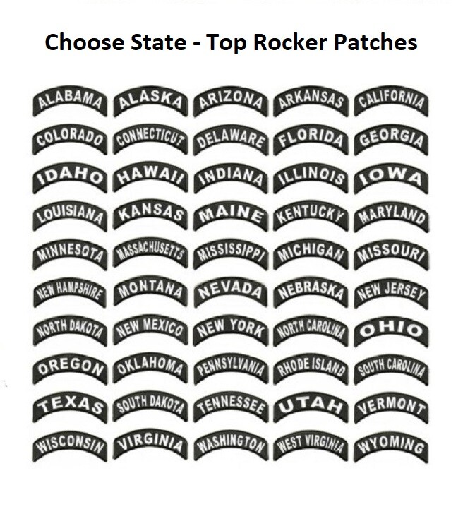 Choose Style US STATE Top Rocker 4" x 1.75" iron on Patches Biker