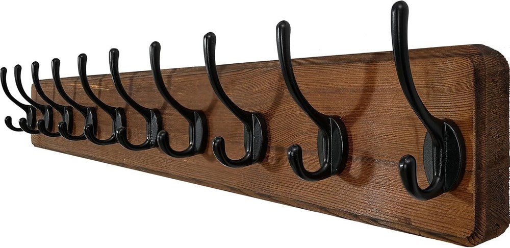 Rustic Coat Rack Wall Mount 10 Hooks 38 9/16" Long Coat Hooks Wall Mounted