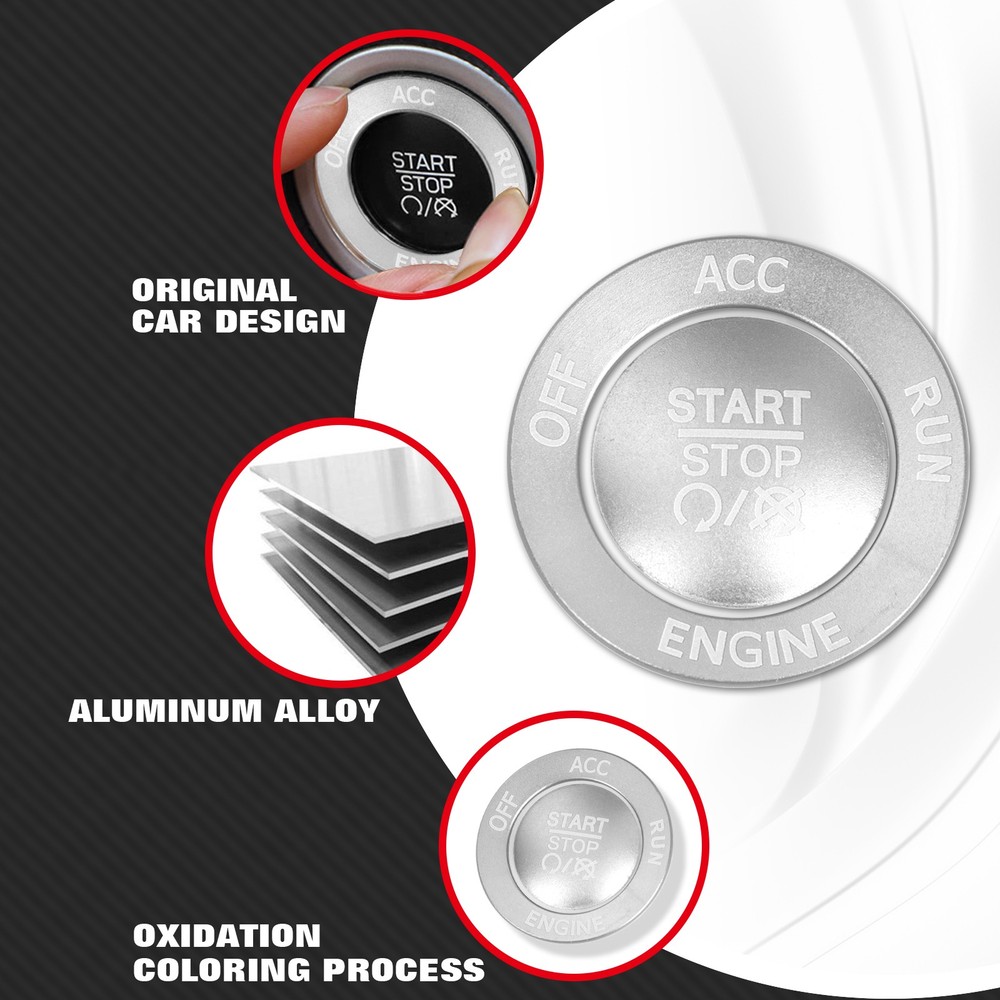 Silver Aluminum Engine Push Start Button w/ Surrounding Ring For Dodge Jeep etc