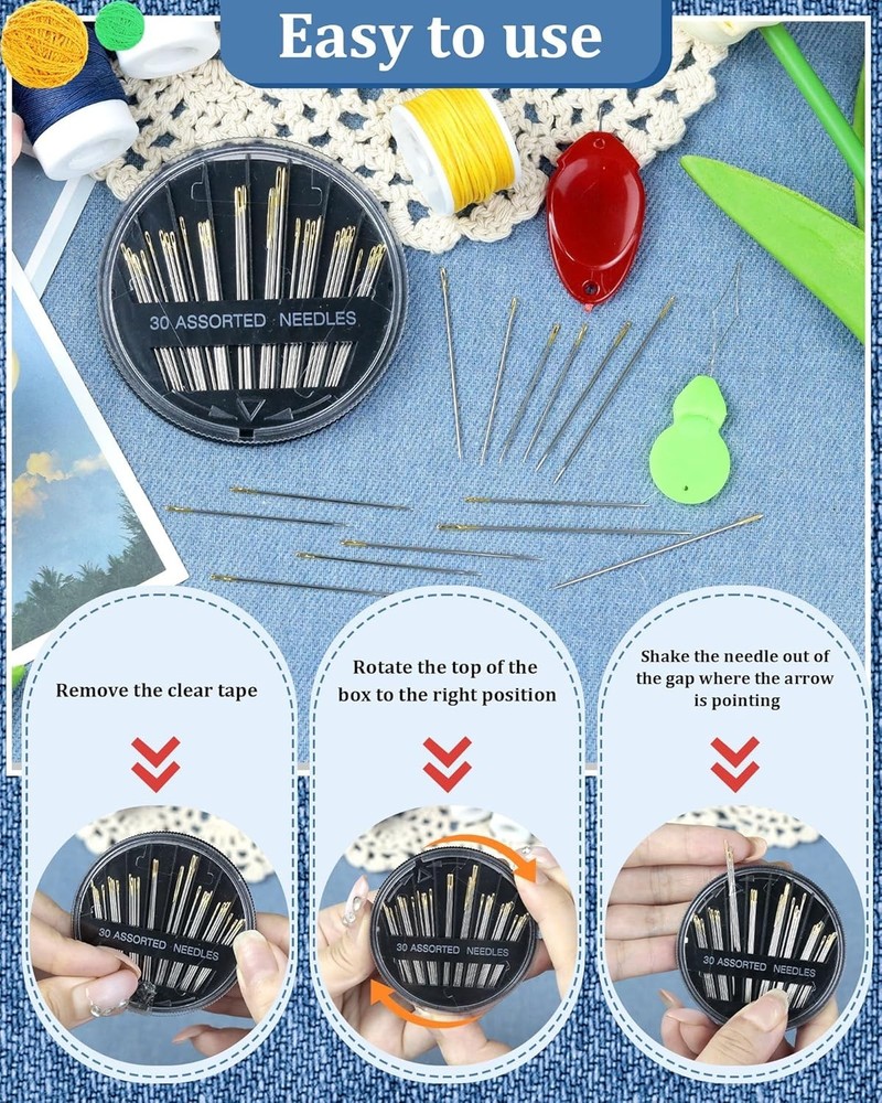 Compact 30-Count Embroidery Needles Set - Stainless Steel with Threaders