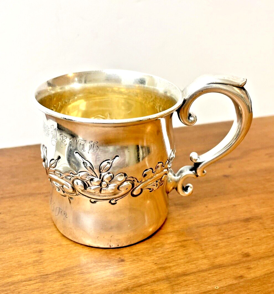 Frank Smith Sterling Cup Repoussé Design Gold Washed Inside Monogramed 150 Gr.