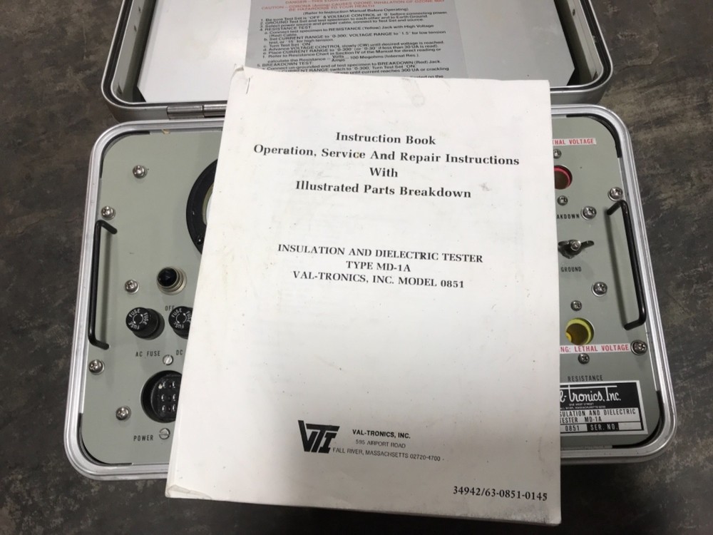VAL-TRONICS INSULATION AND DIELECTRIC TESTER MD-1A MODEL 0851