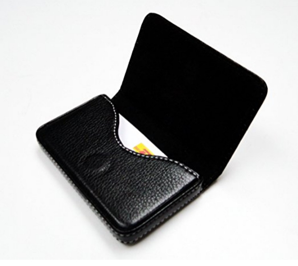 PU Leather Business Card Holder - Professional Pocket Wallet w Magnetic Closure