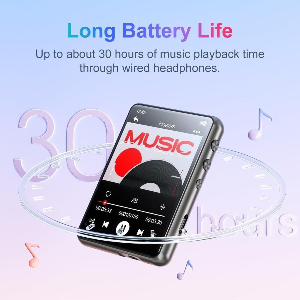 Compact 64GB MP3 Player with HiFi Sound, Touch Control & FM Radio Functionality