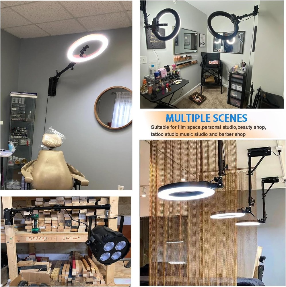 Ring Light Wall Mount 43.3inch/110cm, Ring Light Mount Support 180°Flexible R...