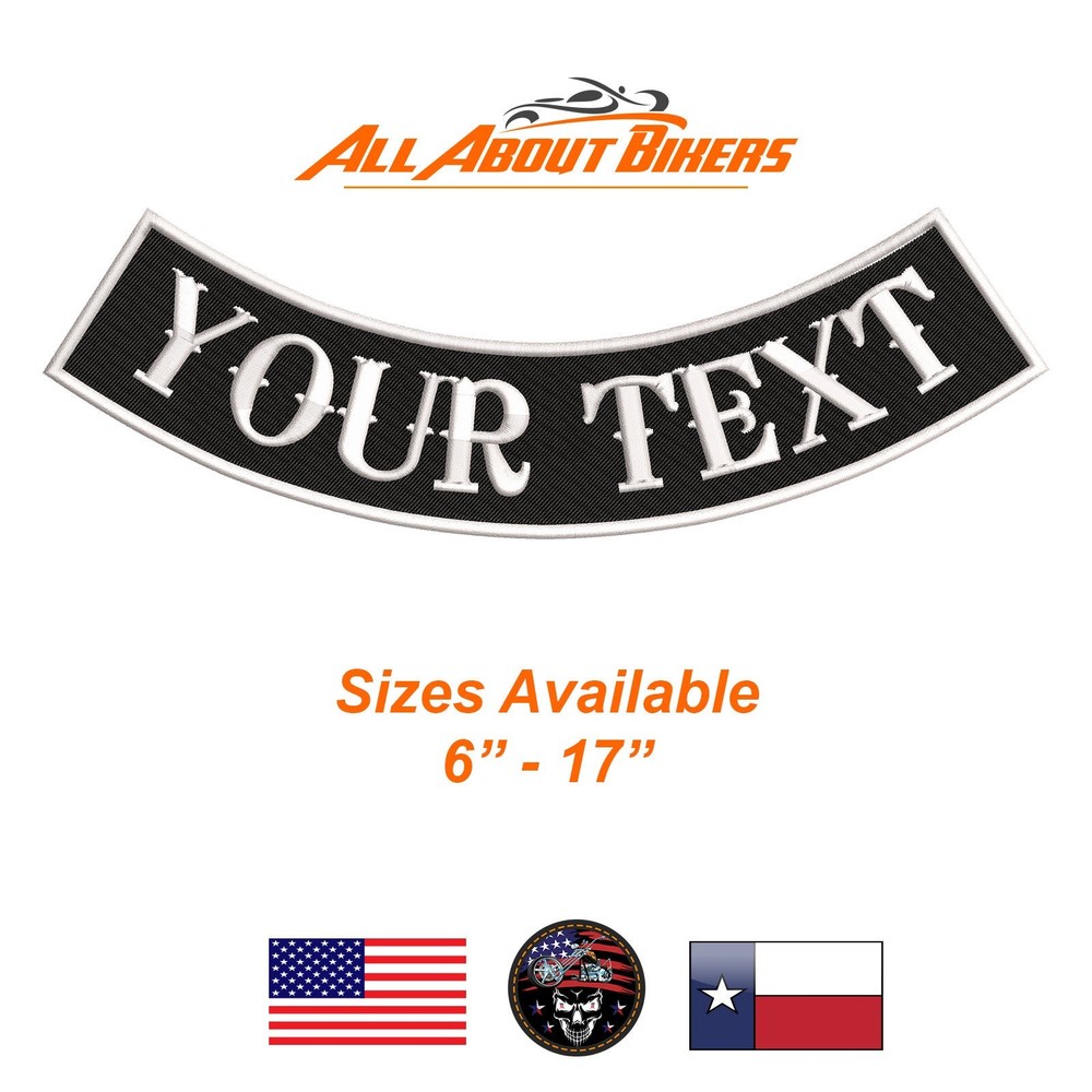 8" Custom Embroidered Bottom Rocker Patch - - Sizes Available