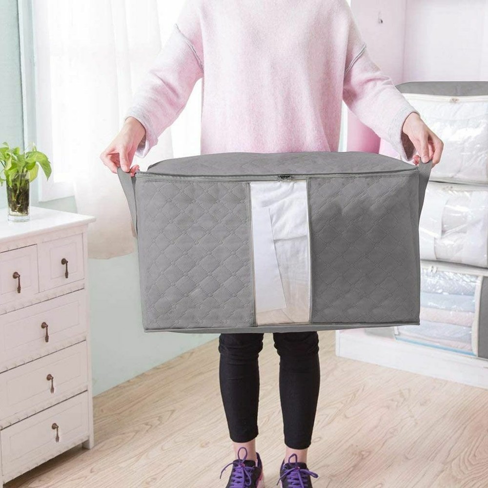 Large Clothes Storage Bags Organizer Foldable for Comforter Blanket Clear Window