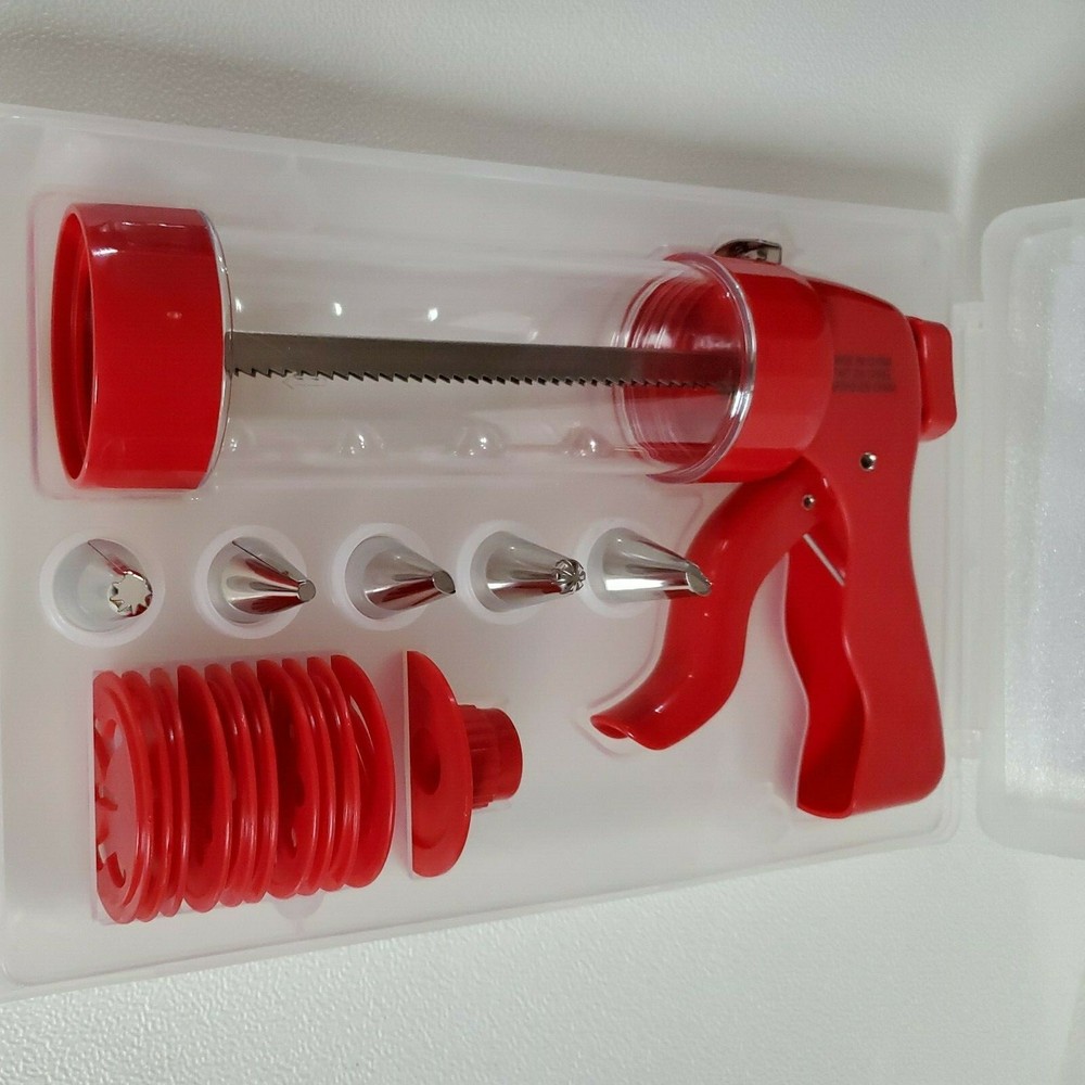 Avon Cookie Press Gun 10 Discs 5 Decorator Tips Case Instructions New OPEN BOX