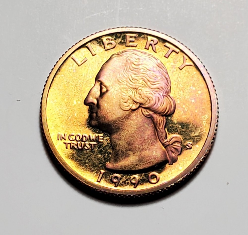 TONED 1990 S WASHINGTON QUARTER PROOF UNC #C7497