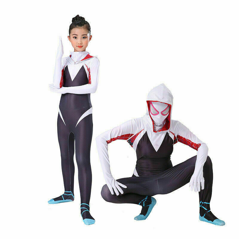 Spider-Women Gwen Stacy Costume Girls Spandex Jumpsuit Cosplay Bodysuit Outfits