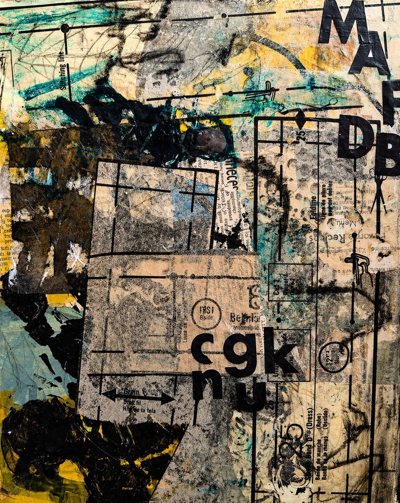 Industrial Memory Grid Abstract Mixed Media Collage