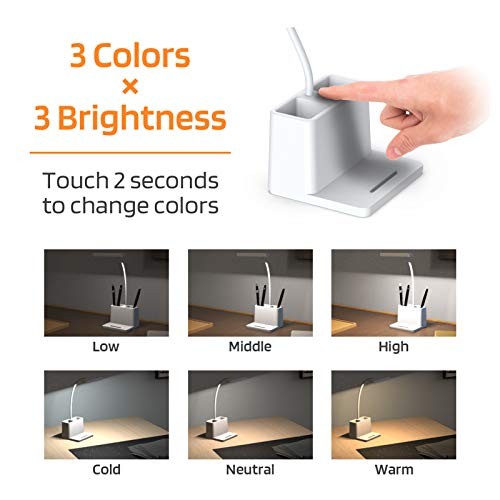 Rechargeable Small Desk Lamp for Home Office Bedroom, Study Table Light White