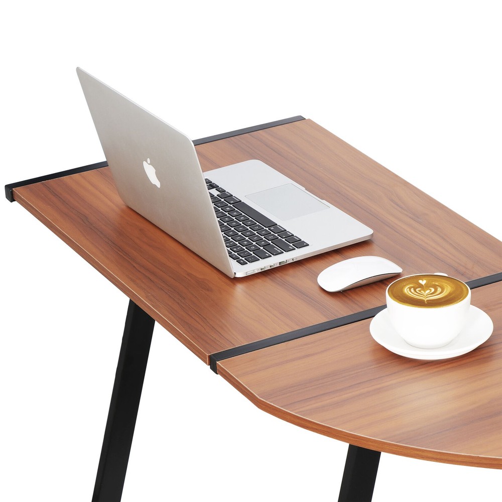 Bright Walnut L Shaped Desk Corner Computer Gaming Laptop Table Desk Sturdy Use