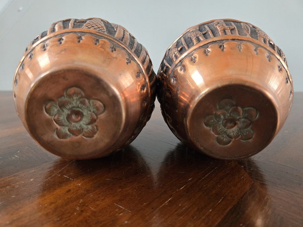 2 Vintage Persian or Middle Eastern Repousse Copper Vases