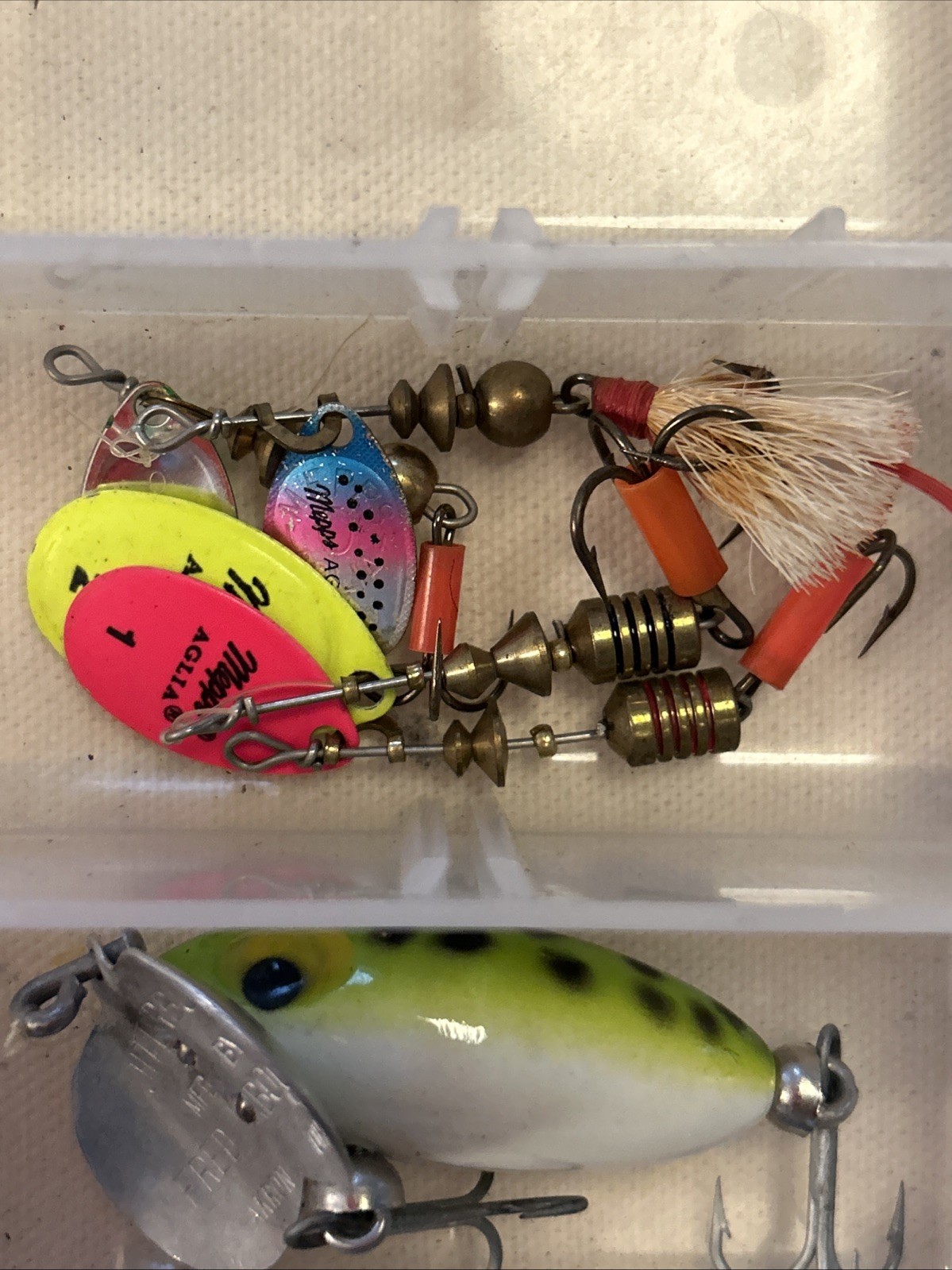 Plano Clear Tackle Box 3500 With Lures Weights Plastic Worms LOT Fishing Fish