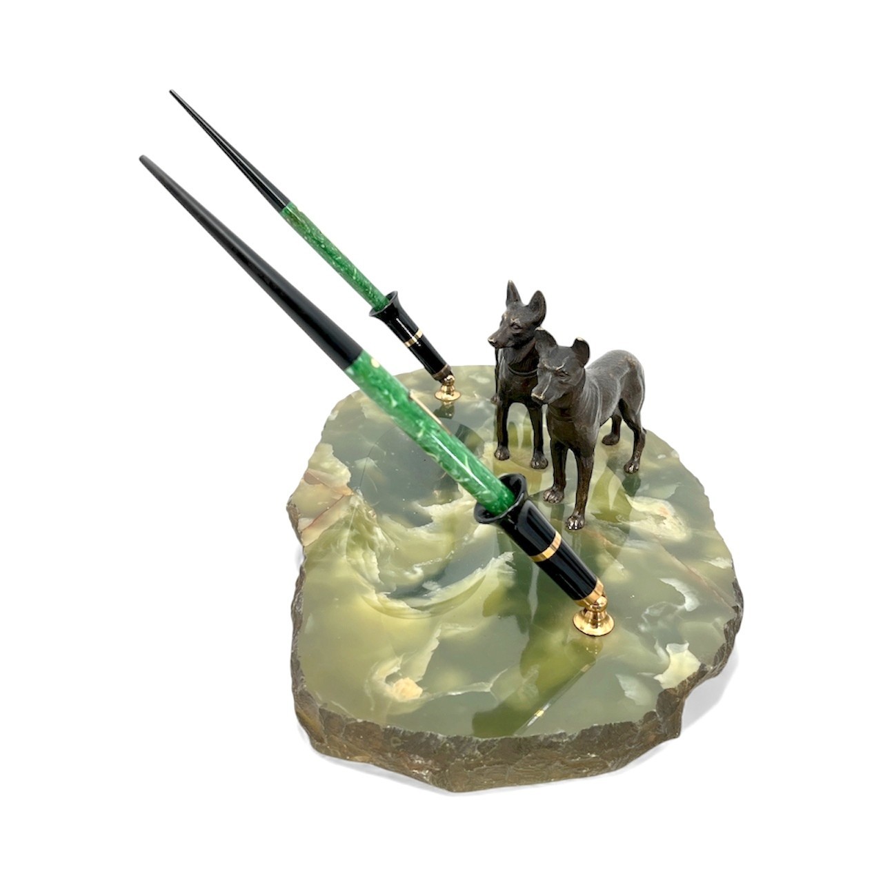 Antique circa 1929 Sheaffer Fountain Pen Desk Set Bronze German Shepherd Dogs