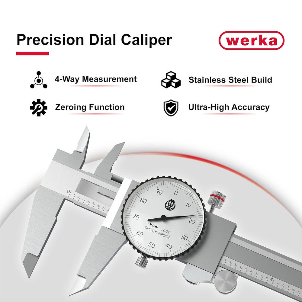 Dial Caliper 8 Inch, Shockproof Dial Caliper Measuring Tool with 0.001" Precisio