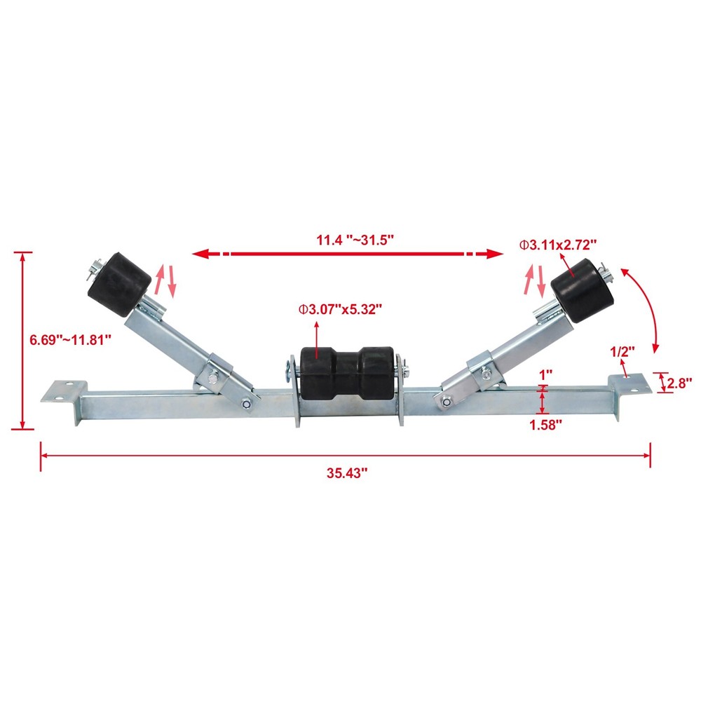 Boat Trailer Bottom Support Bracket with Keel Rollers capacity 1102 lbs