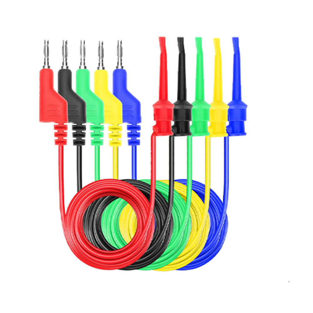 10PC 4mm Stackable Banana Plug to Test Hook Clip Test Leads Mini Grabber Cables