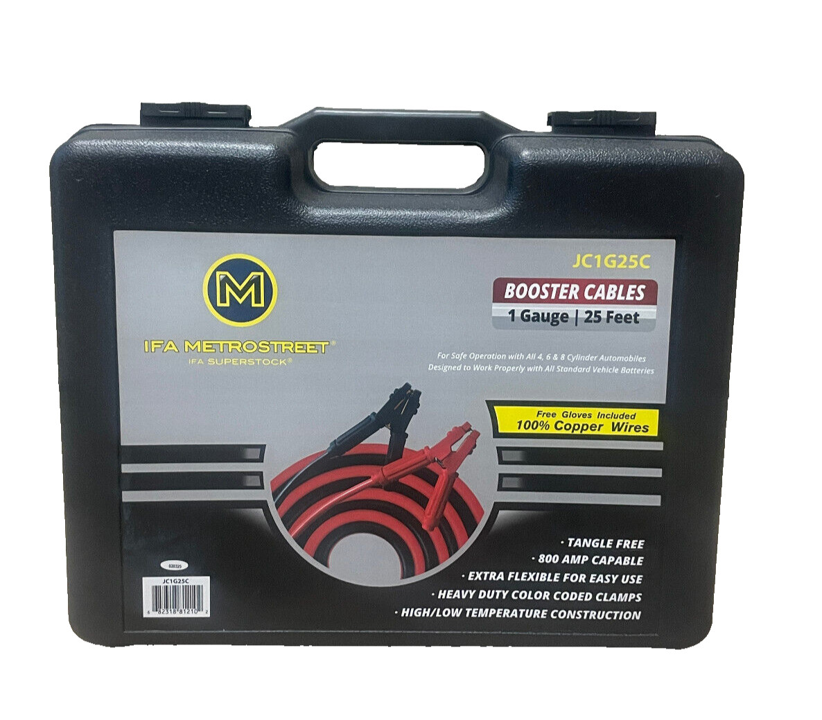 IFA METROSTREET 1 GAUGE BOOSTER JUMPER CABLES W 100% COPPER WIRES - 25 FEET