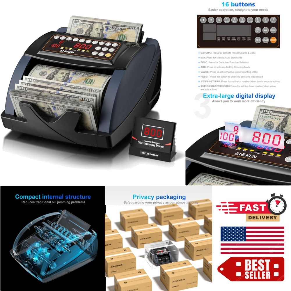 Fast Cash Counter DC002 with Hopper for 200 Notes & Multi-Detection Modes