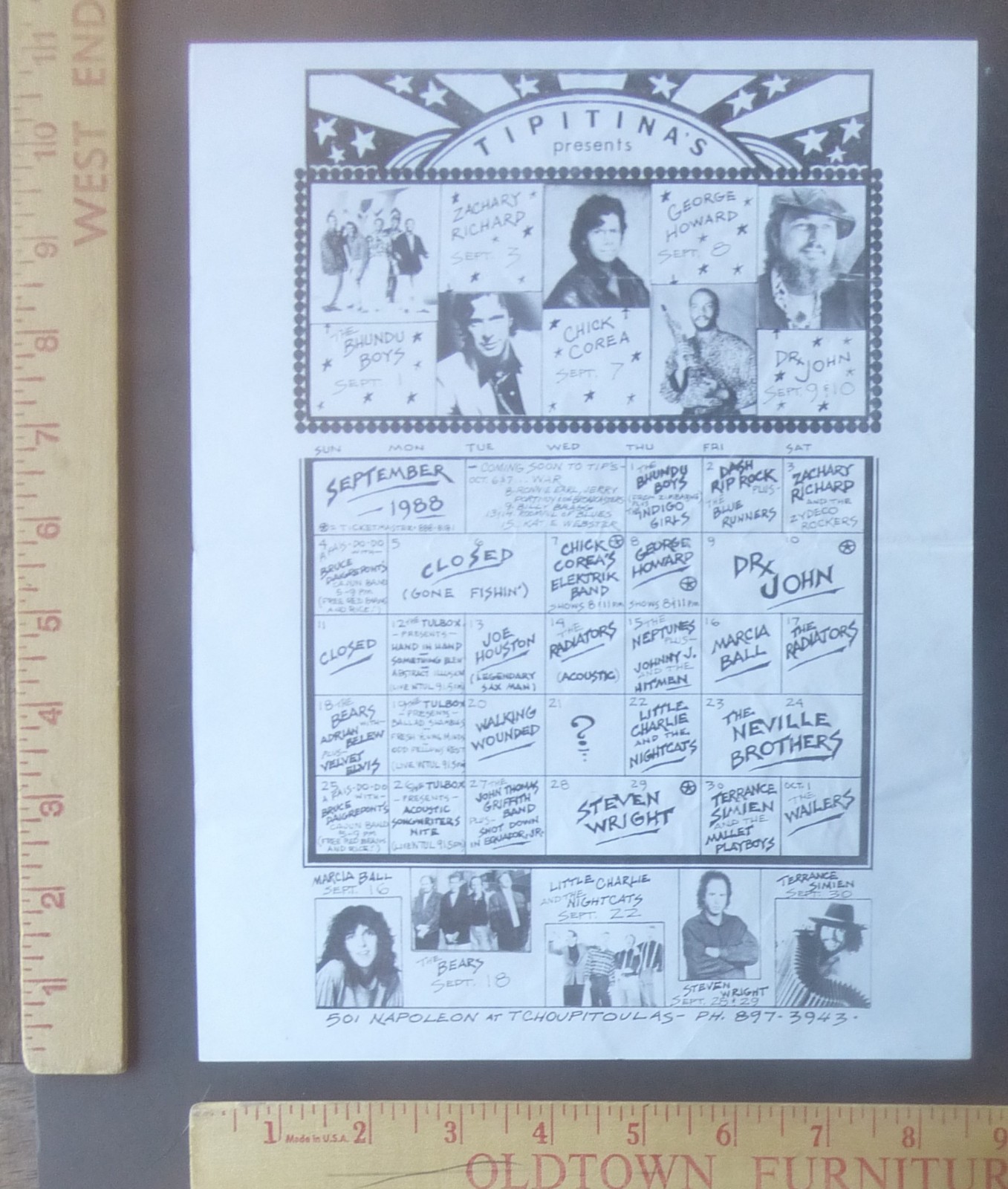 Tipitina's NewOrleans Sept1988 ConcertCalendar Handbill Dr John  NevilleBrothers
