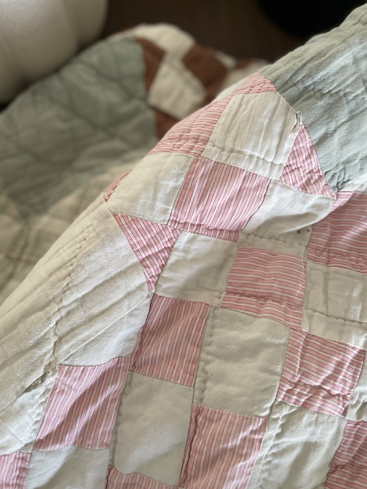 Antique Patchwork Quilt 64x80 | Gently Time-Worn with Vintage Character